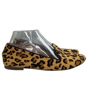 J. Crew Women SZ 7 Cora E1341 Leopard Calf Hair Leather Flats Loafers Shoes